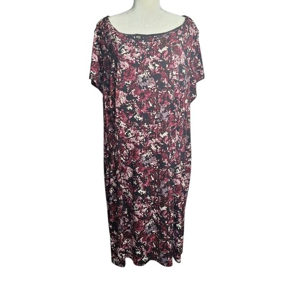 Roz & Ali Officecore Midi Dress Floral Short Sleeve Romantic Flowy Plum Size 24 - Picture 1 of 13